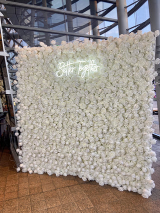 White Roses Flower Wall & Neon Sign Options