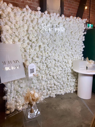 White Roses Flower Wall & Neon Sign Options