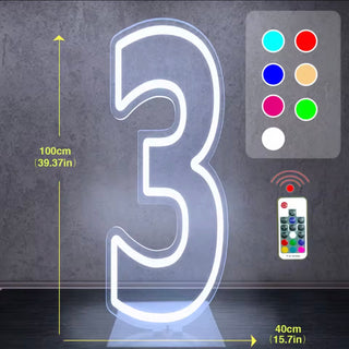 Giant-LED-number-light-three-3-free-standing-large-RGB-hire-Christchurch-NZ